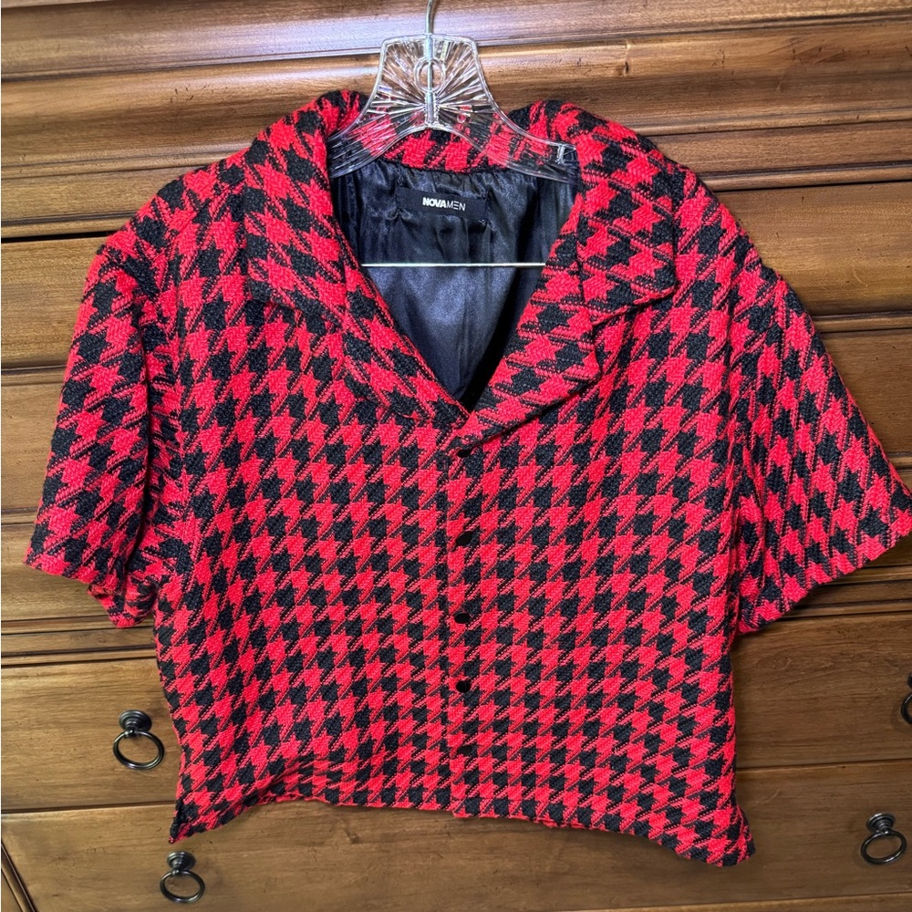 Red and Black Houndstooth Top
